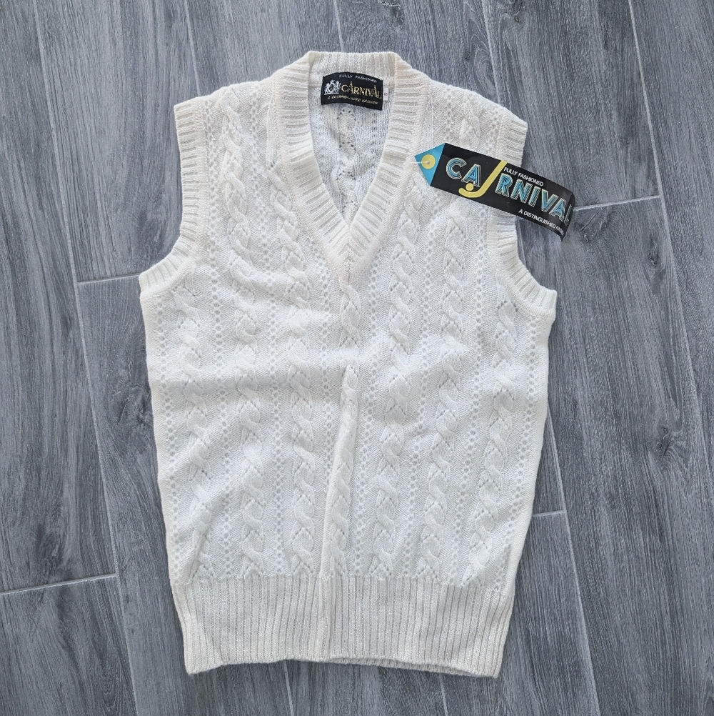 Vintage 90s Carnival White Knit Sweater Vest SMALL